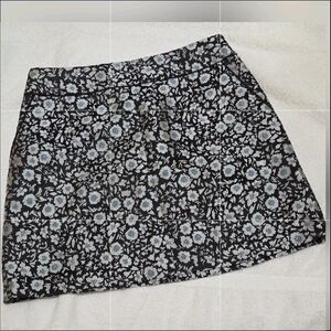Floral A-Line Mini Skirt in Black and Light Blue